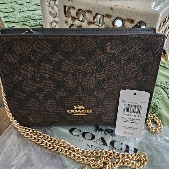 Coach Black and Brown Crossbody with Gold Chain - Picture 1 of 1